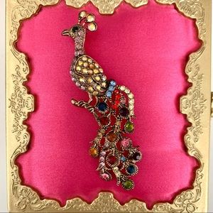 Fancy rhinestone peacock multi-colour brooch, EUC